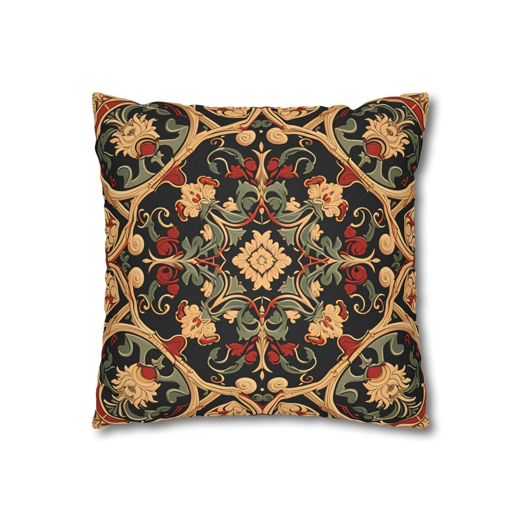 Renaissance Floral Pillow Cover: Red, Green & Gold on Dark Ground