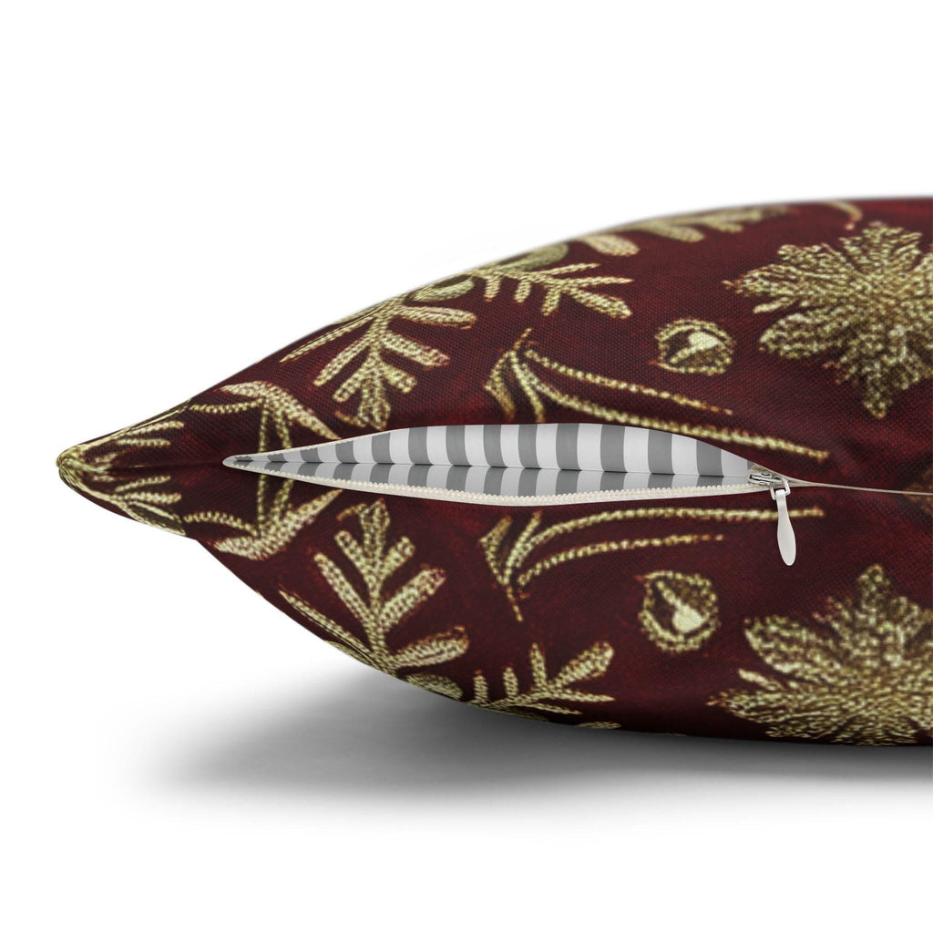 Christmas Snowflake Pillow Cover: Crimson Red Antique Gold with Deep Green Accents