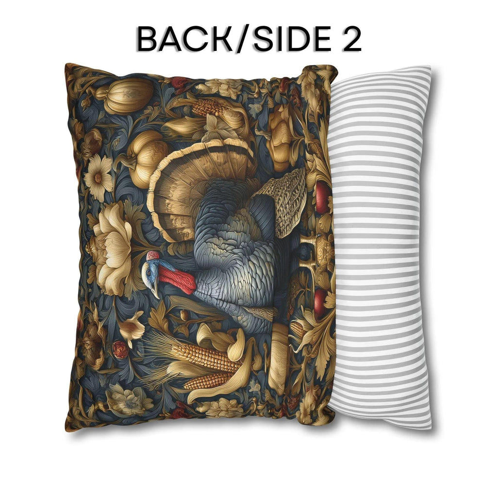 William Morris Autumn Pillow Cover: Botanical Thanksgiving Turkey Decor, Grey-Blue and Gold