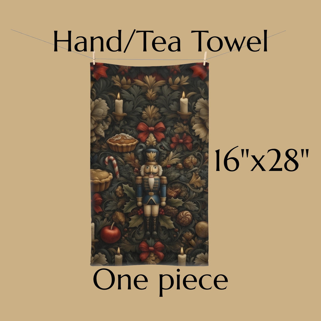 William Morris Christmas Nutcracker Tea Towel: Charcoal Red & Gold Holiday Botanical Kitchen Decor