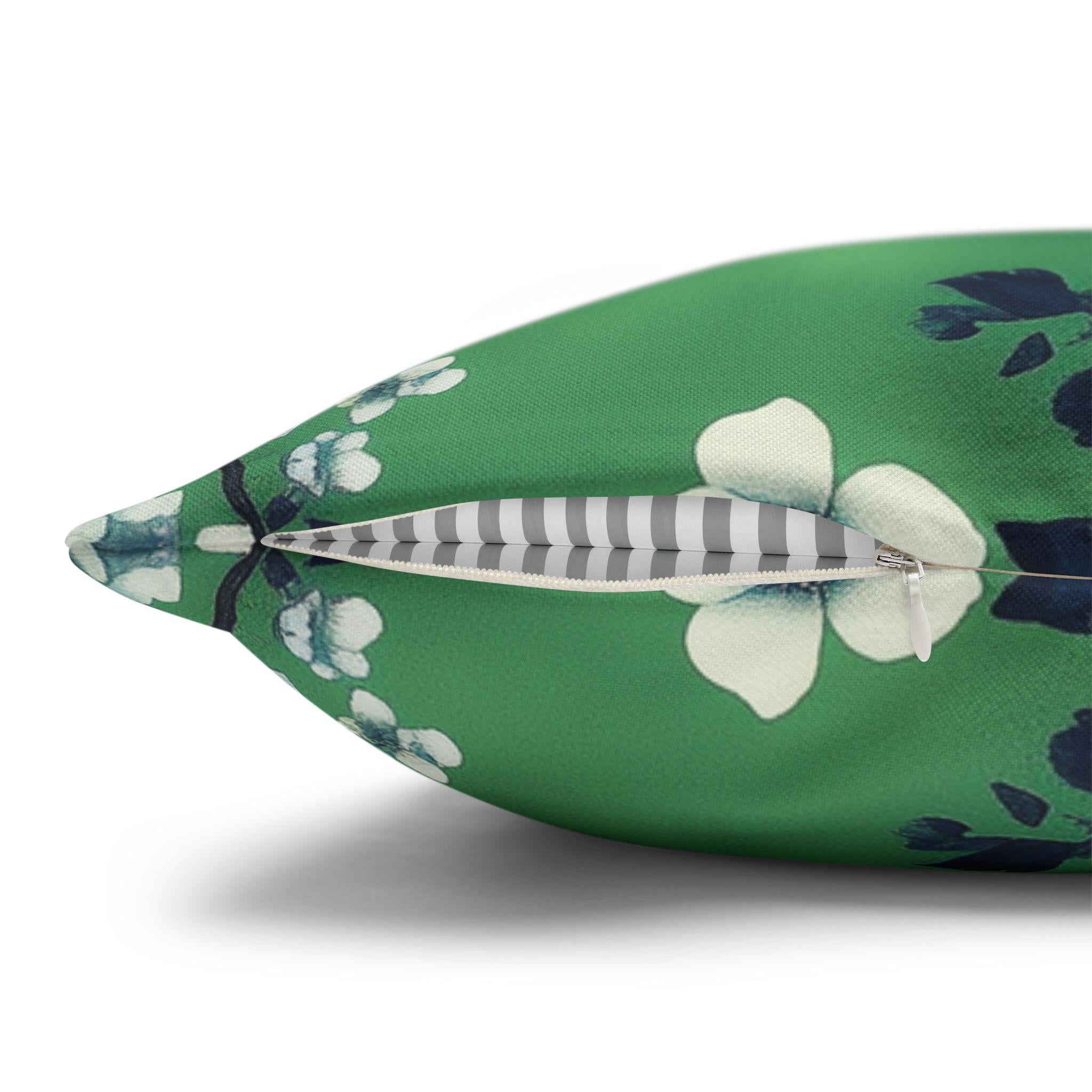 Chinoiserie Bird Floral Pillow Cover: Elegant Green & Blue Botanical Cushion Case for Vintage Decor