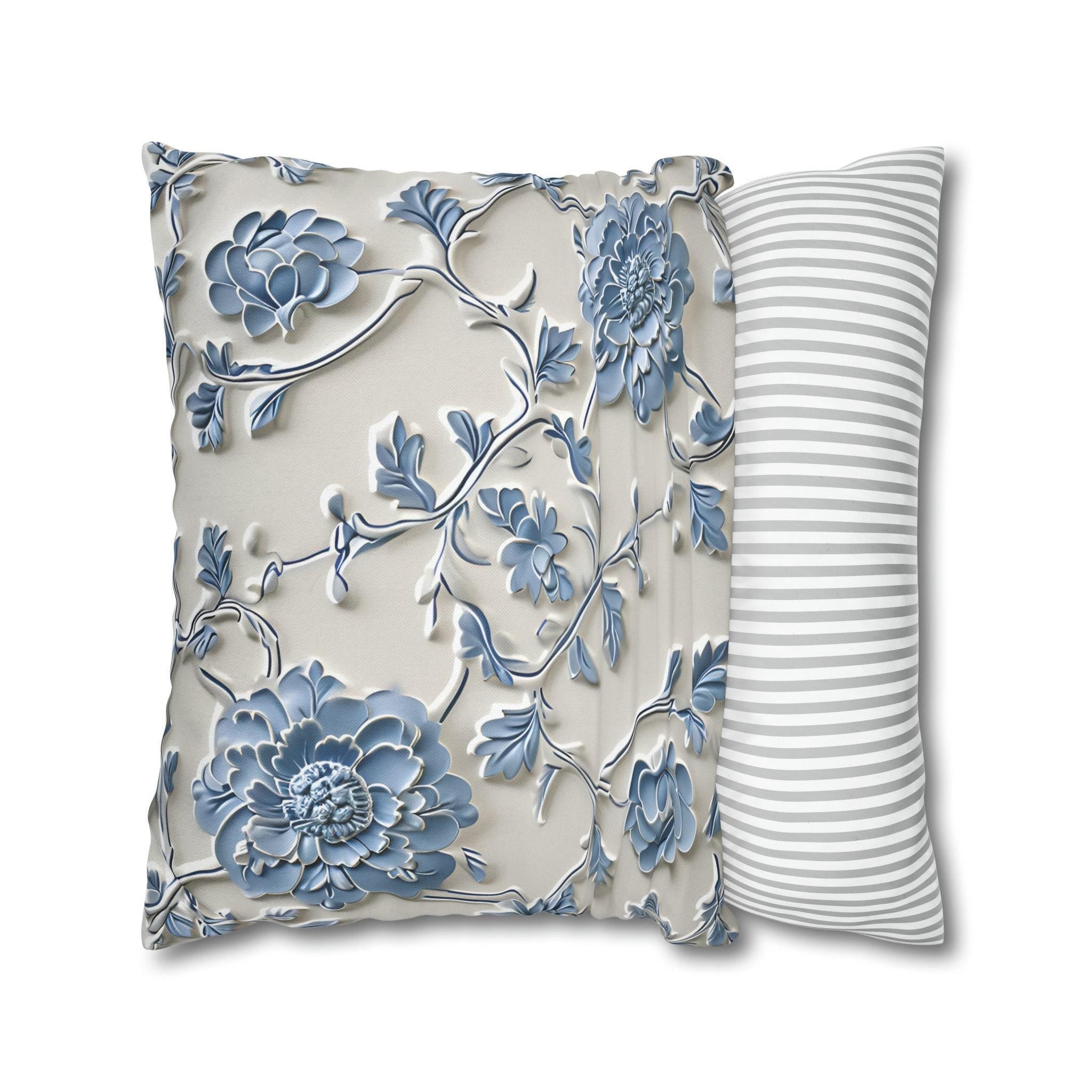 Blue Floral Chinoiserie Pillow Cover: Elegant Home Decor