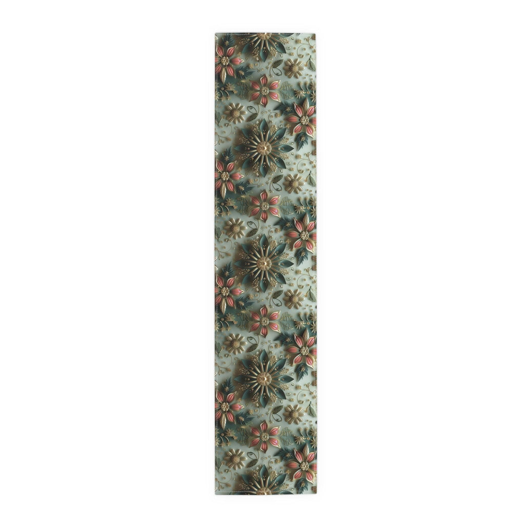 Elegant Christmas Table Runner: Snowflake & Poinsettia Holiday Decor