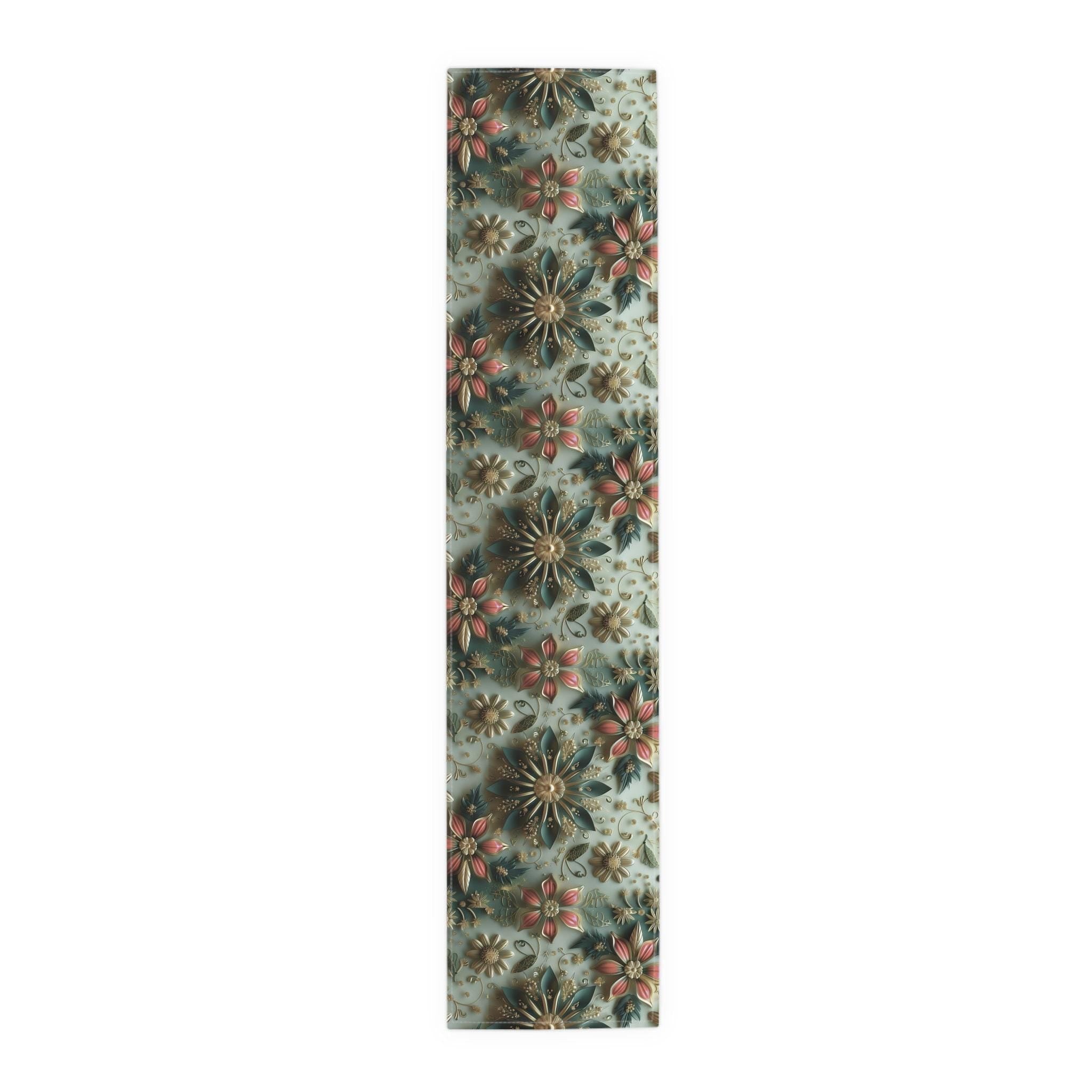 Elegant Christmas Table Runner: Snowflake & Poinsettia Holiday Decor