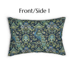 Peacock Lumbar Pillow: Navy Blue, Green, and Cream Floral Design