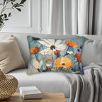 Vintage Style Floral Lumbar Pillow: Blue Wildflower Oil Painting Style