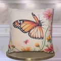 Monarch Butterfly Pillow Cover: Colorful Wildflower Garden on Soft Peach Background