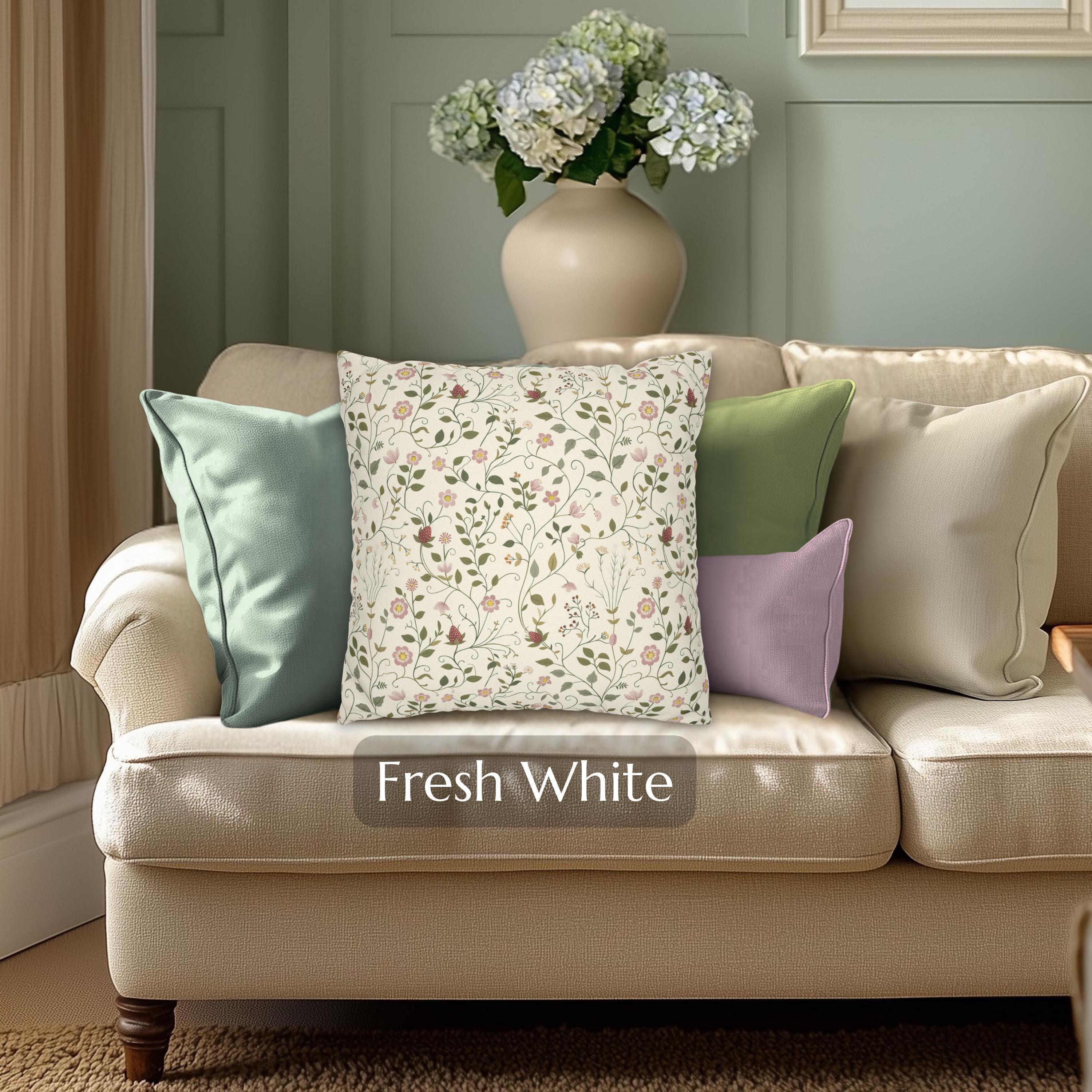 Strawberry Vine Pillow Cover, William Morris Inspired Floral, Cottage Decor