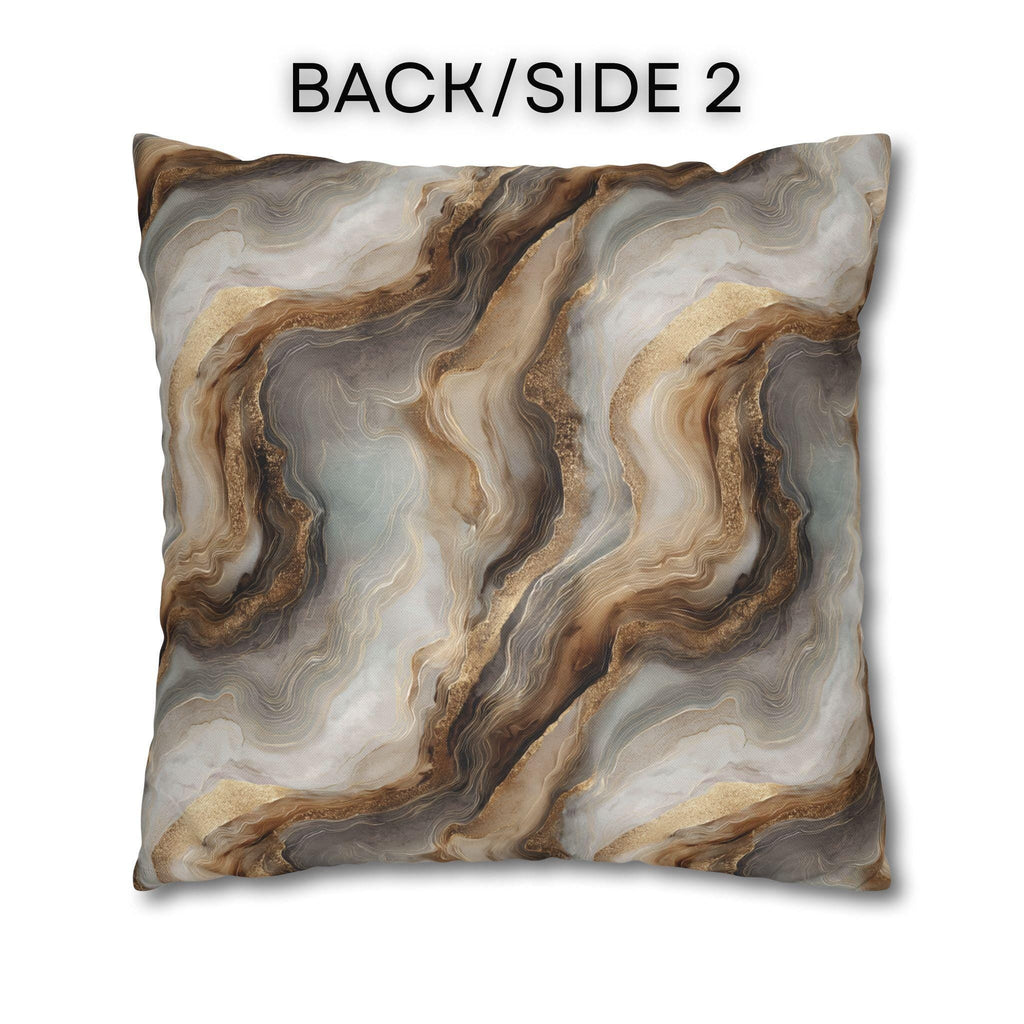 Modern Abstract Pillow Cover: Brown Marble Look with Gold Color Accents