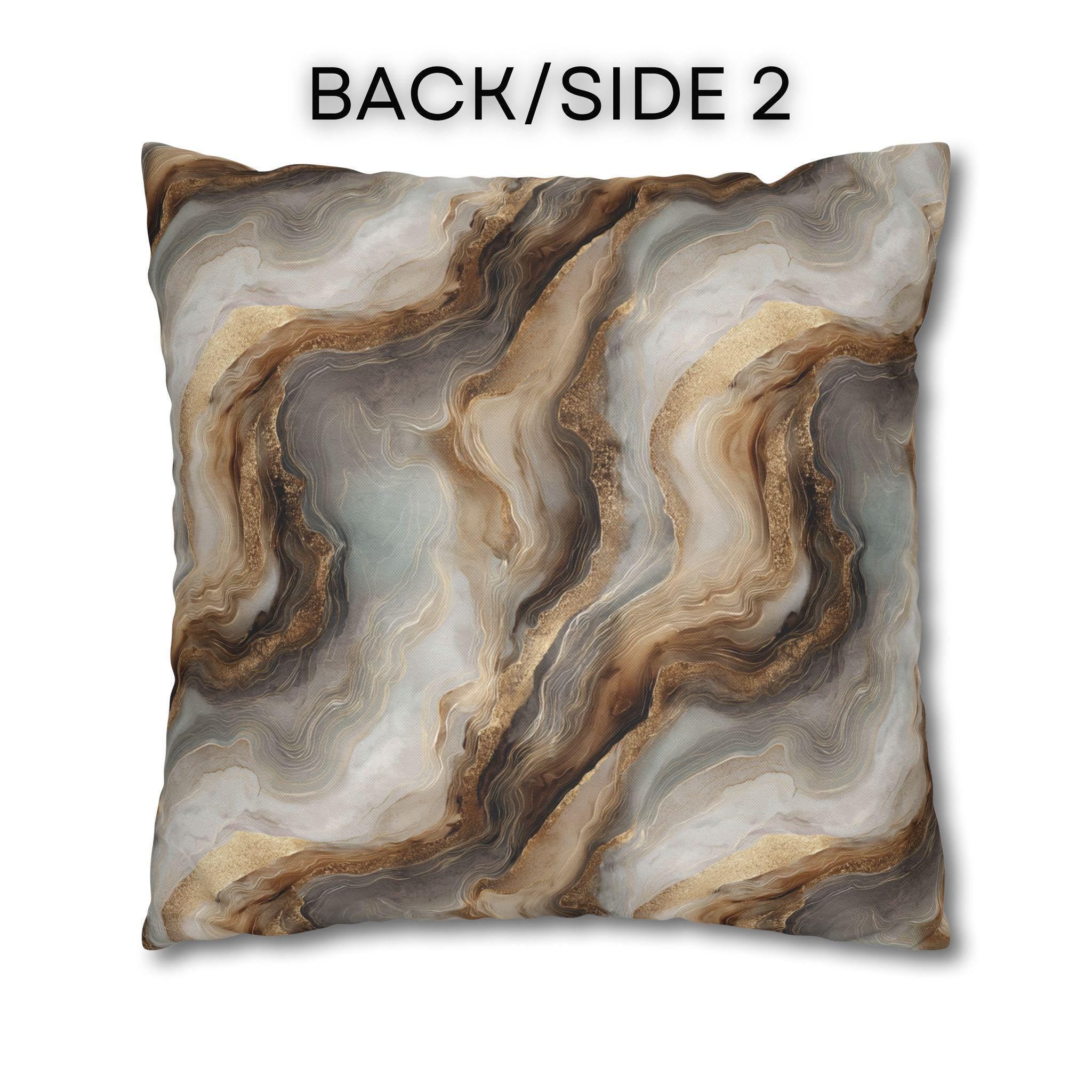 Modern Abstract Pillow Cover: Brown Marble Look with Gold Color Accents