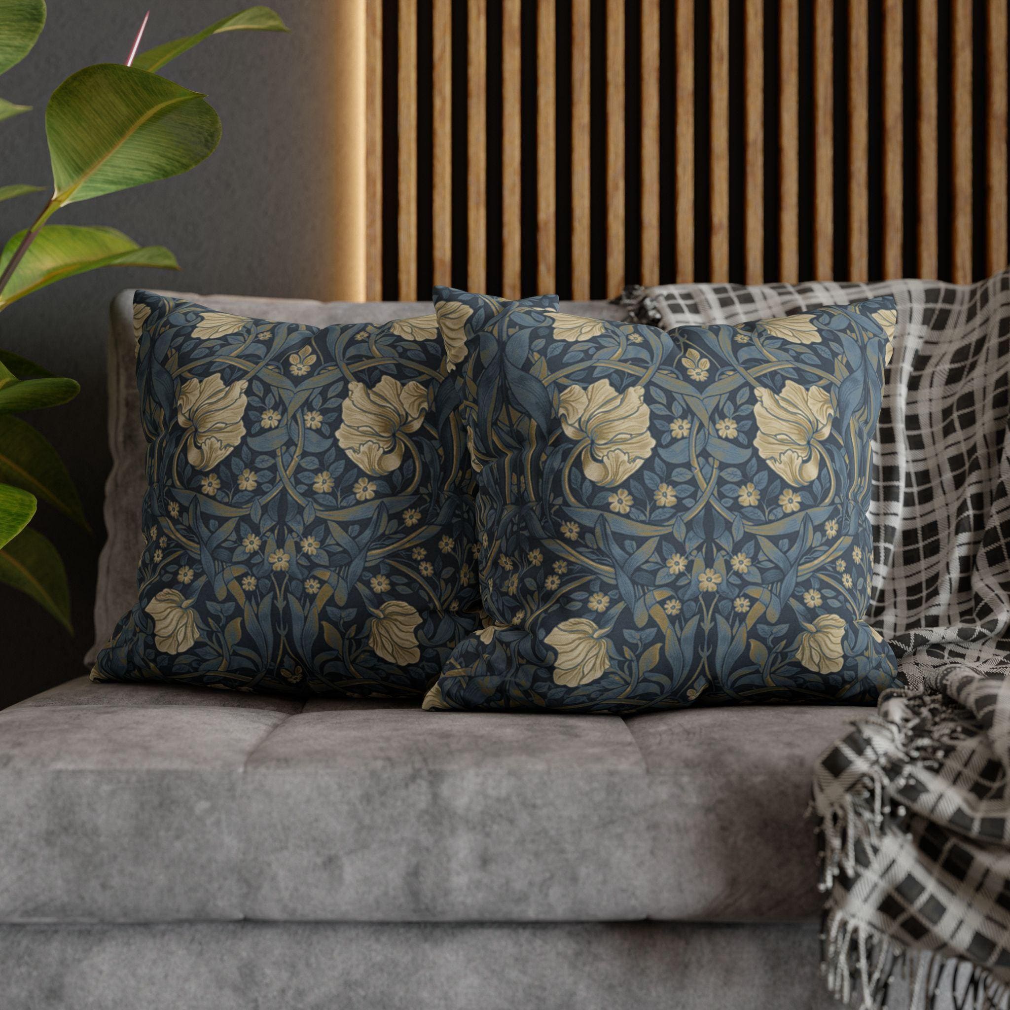 William Morris Pillow Cover: Charcoal Blue Ivory Vintage Pimpernel Reconstructed