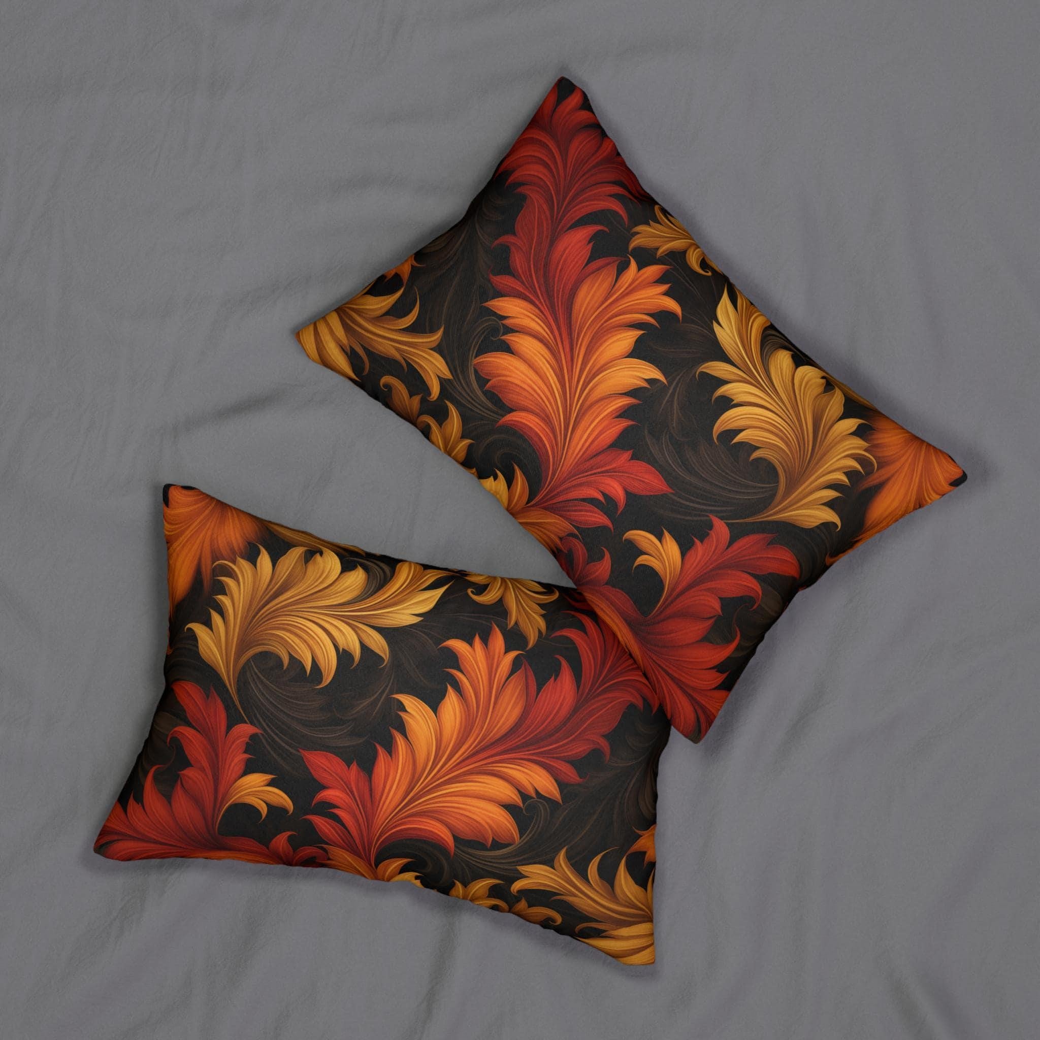 Autumn Leaves Lumbar Pillow: Gold, Orange, and Red Fall Design