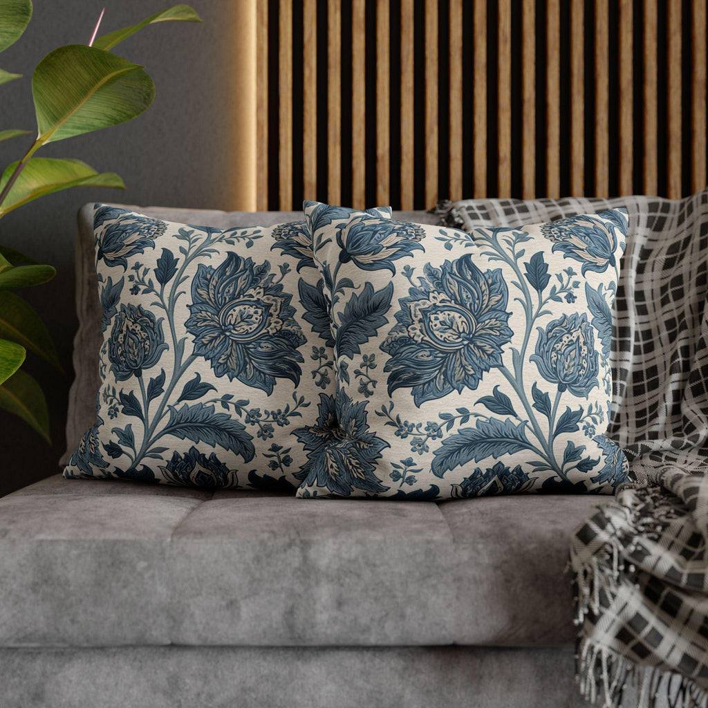 Blue Country Farmhouse Pillow Cover: William Morris Inspired Toile Floral Accent
