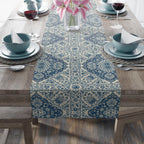 Toile Table Runner: Blue and Cream Botanical Dining Decor