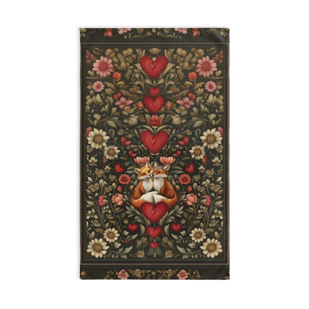 William Morris Inspired Fox Love Hand Towel: Romantic Woodland Kitchen or Bath Decor