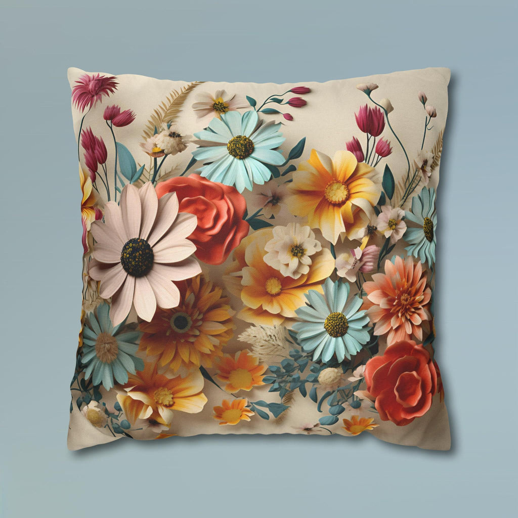 Vintage Style Floral Pillow Cover: Vibrant Flower Meadow Design