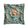 Floral Rococo Style Pillow Cover, Peach Fuzz & Light Teal Elegant Design