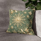 Snowflake Minty Green Square Pillowcase, Elegant Gold and Green Throw Pillow Cover