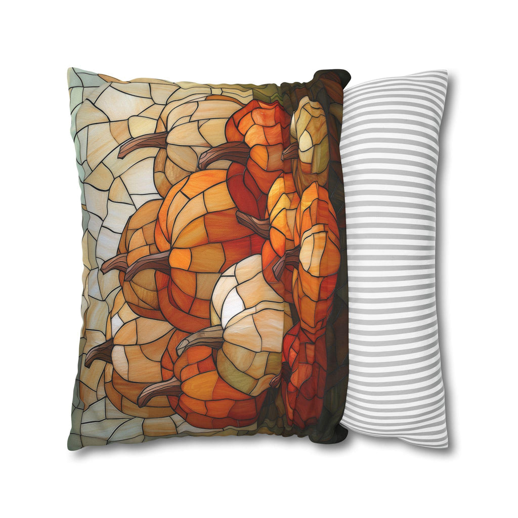 Pumpkin Mosaic Pillow Cover, Fall Decor, Stained Glass Effect