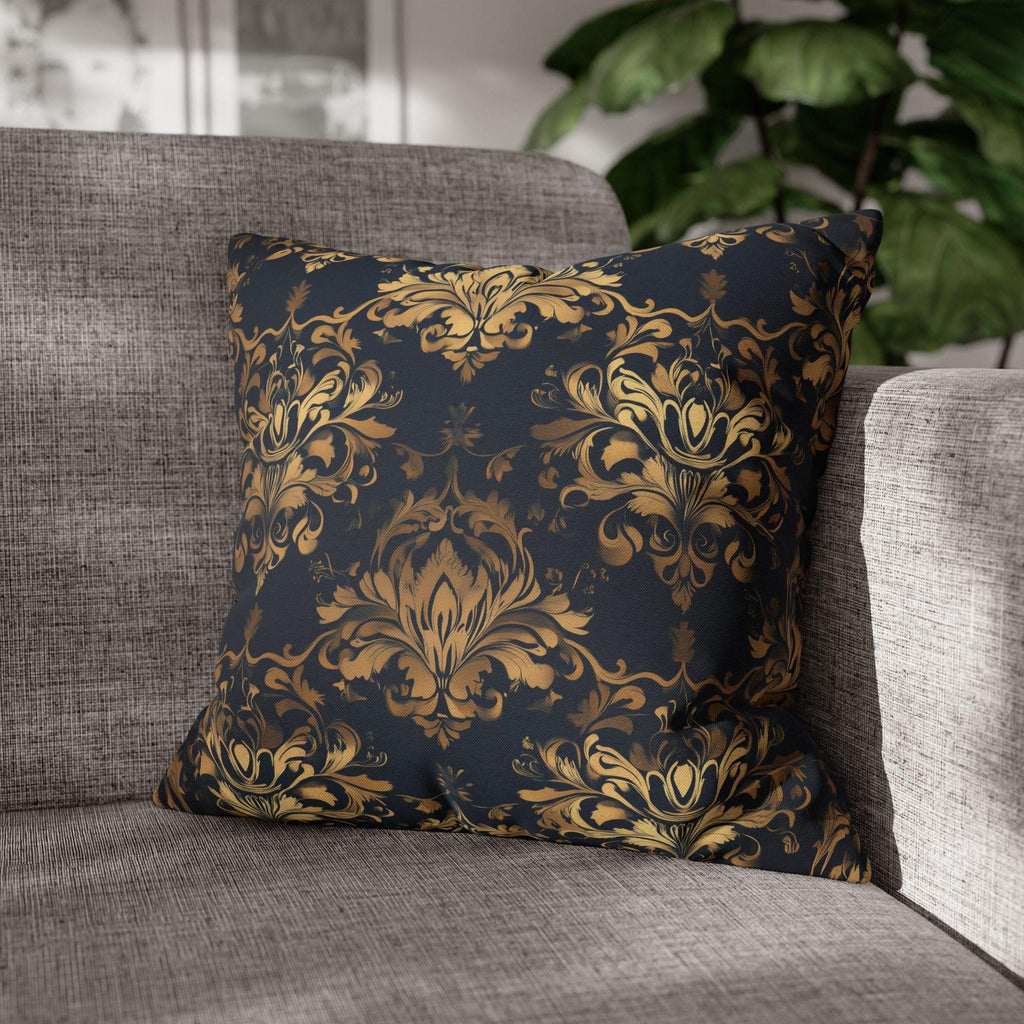 Gold Damask Medallion Pillow Cover: Elegant Navy Glam Decor