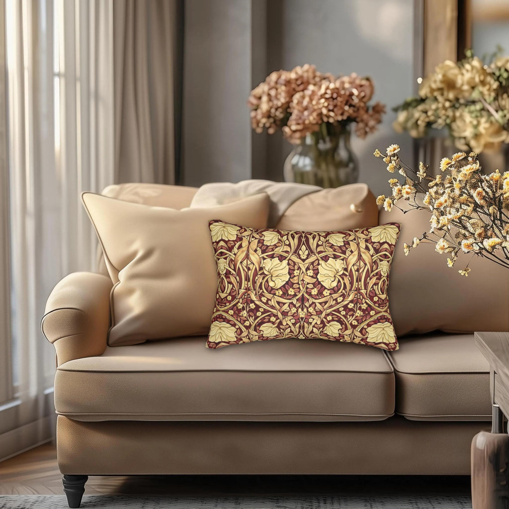 William Morris Lumbar Pillow: Burgundy Champagne Vintage Pimpernel Reconstructed
