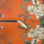 Elegant Chinoiserie Lumbar Pillow: Burnt Orange Asian-Inspired Floral Bird Design