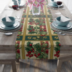 Gingham & Holly Christmas Table Runner: Classic Vintage Holiday Style with Stripes
