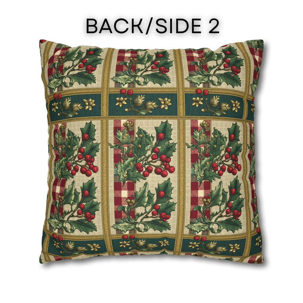Gingham & Holly Christmas Pillow Cover:  Classic Vintage Holiday Style with Stripes