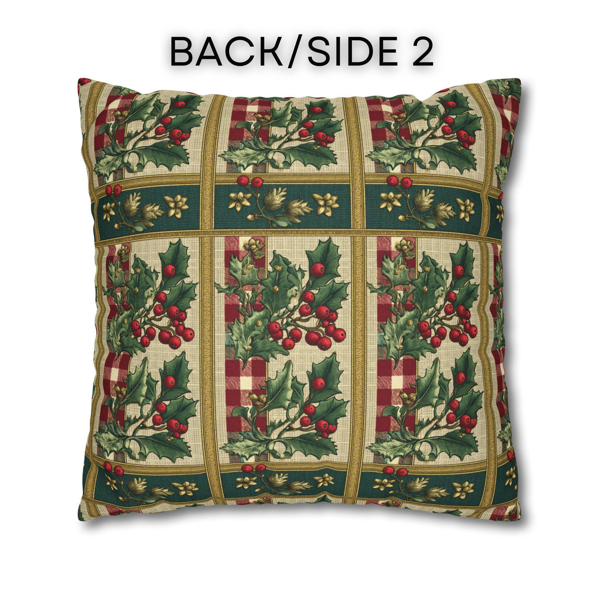 Gingham & Holly Christmas Pillow Cover:  Classic Vintage Holiday Style with Stripes