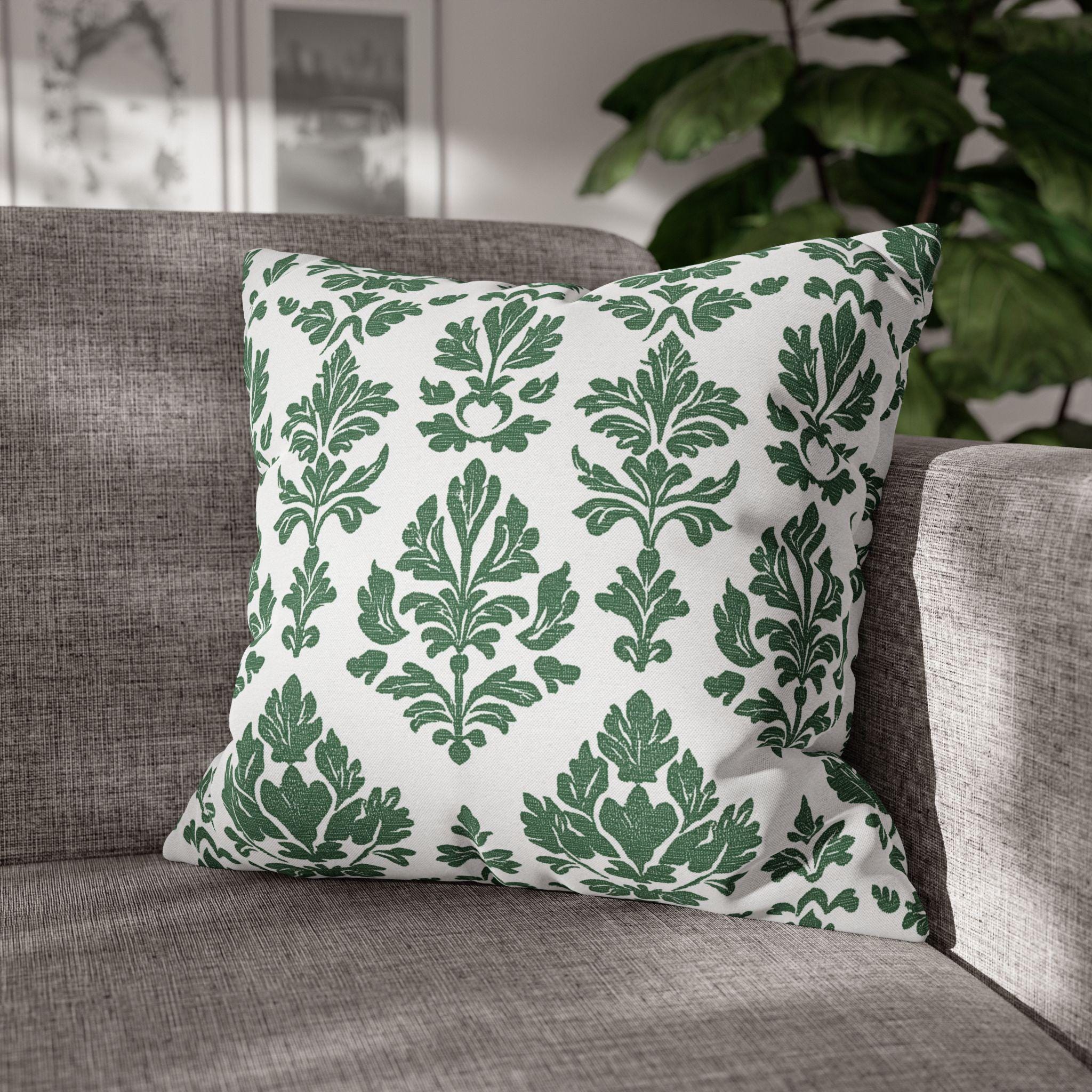 Forest Green Damask Pillow Cover: Elegant Home Decor