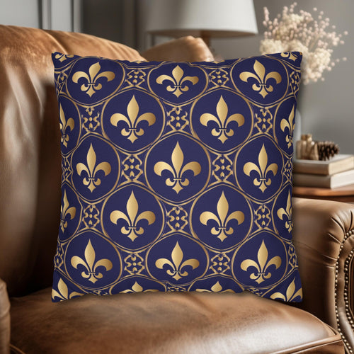Blue Fleur de Lys Pillow Cover: Royal Gold French Heraldic Pattern