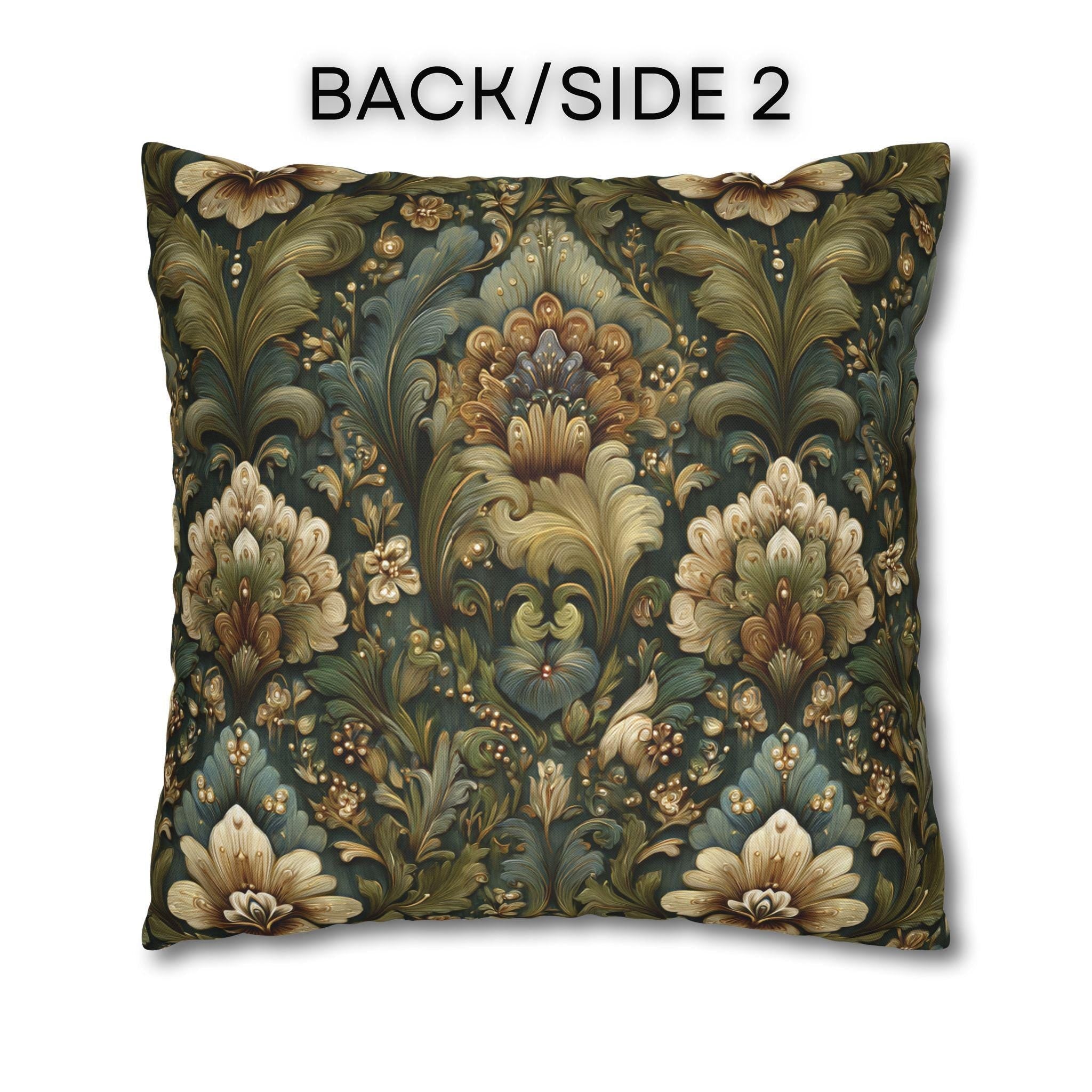 Botanical Damask Throw Pillow Cover: Moody Sage, Teal and Cream Floral