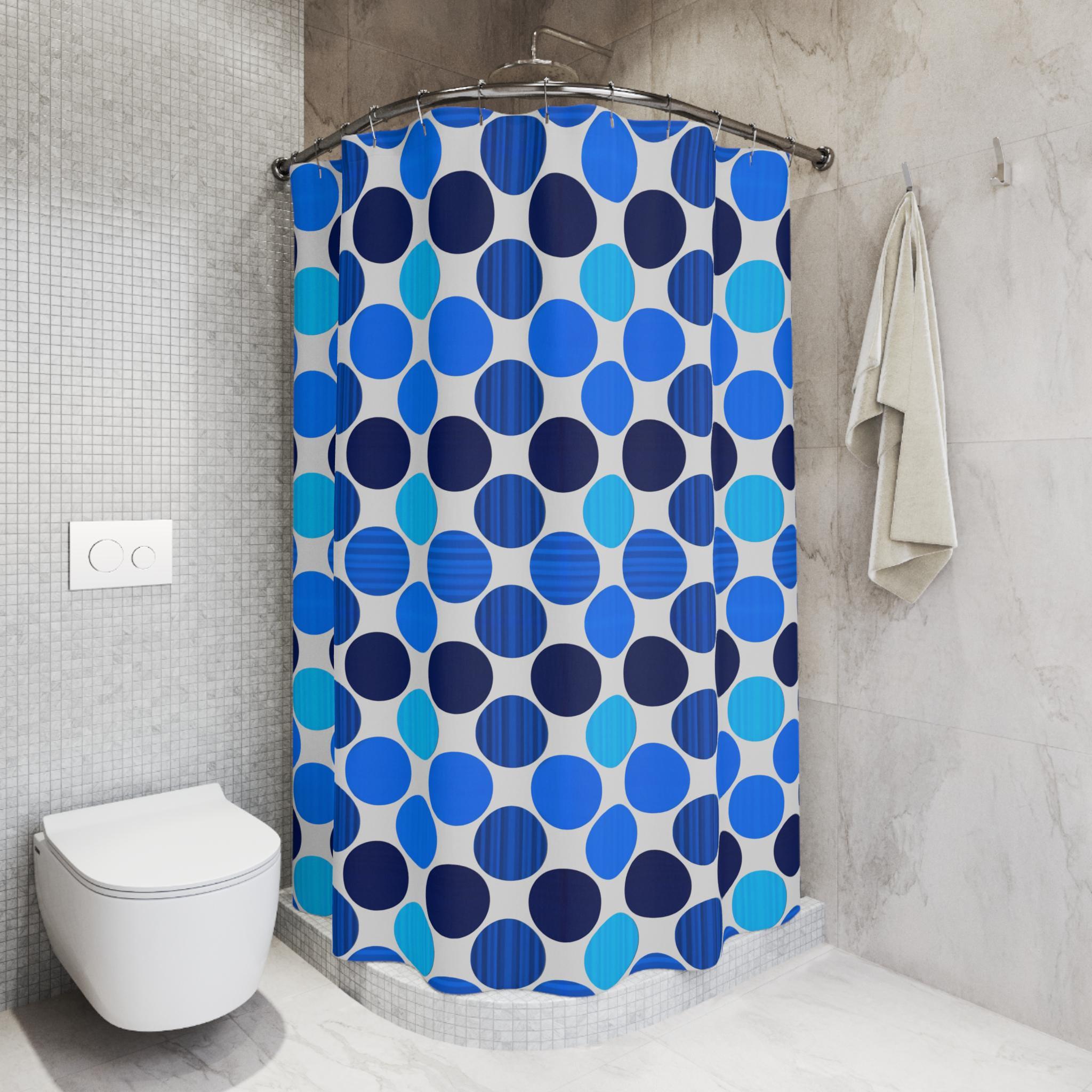 Bauhaus Shower Curtain: Retro Mid Century Modern Polka Dot Bath Decor