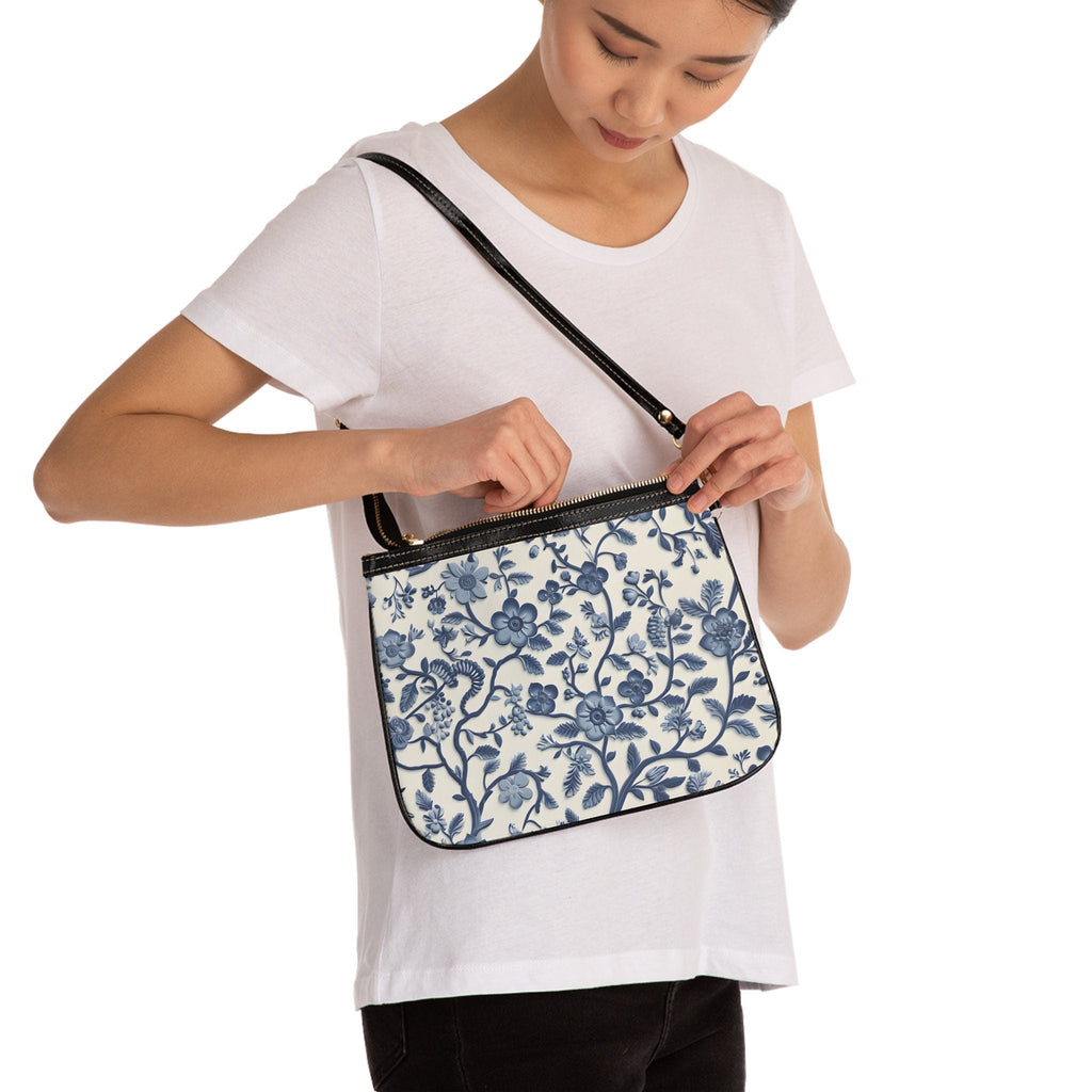 Chinoiserie Floral Shoulder Bag: Blue & White Vegan Leather Purse