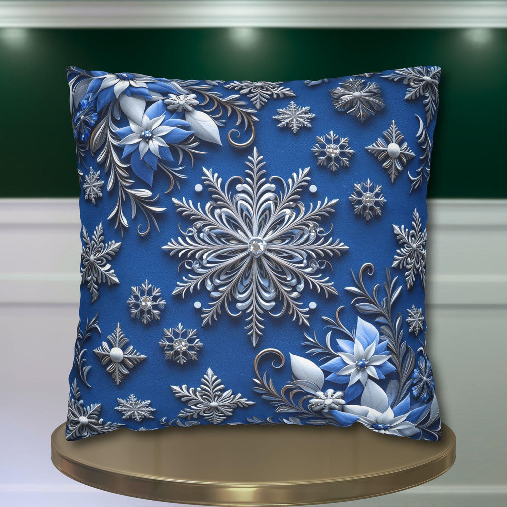 Winter Snowflake Square Pillowcase, Blue Decorative Pillow Cover, Christmas Holiday Home Decor