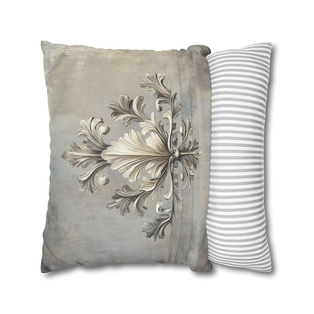 Rococo Acanthus Leaf Pillowcase, Elegant Beige Cream & Gray Classical European Art Inspired