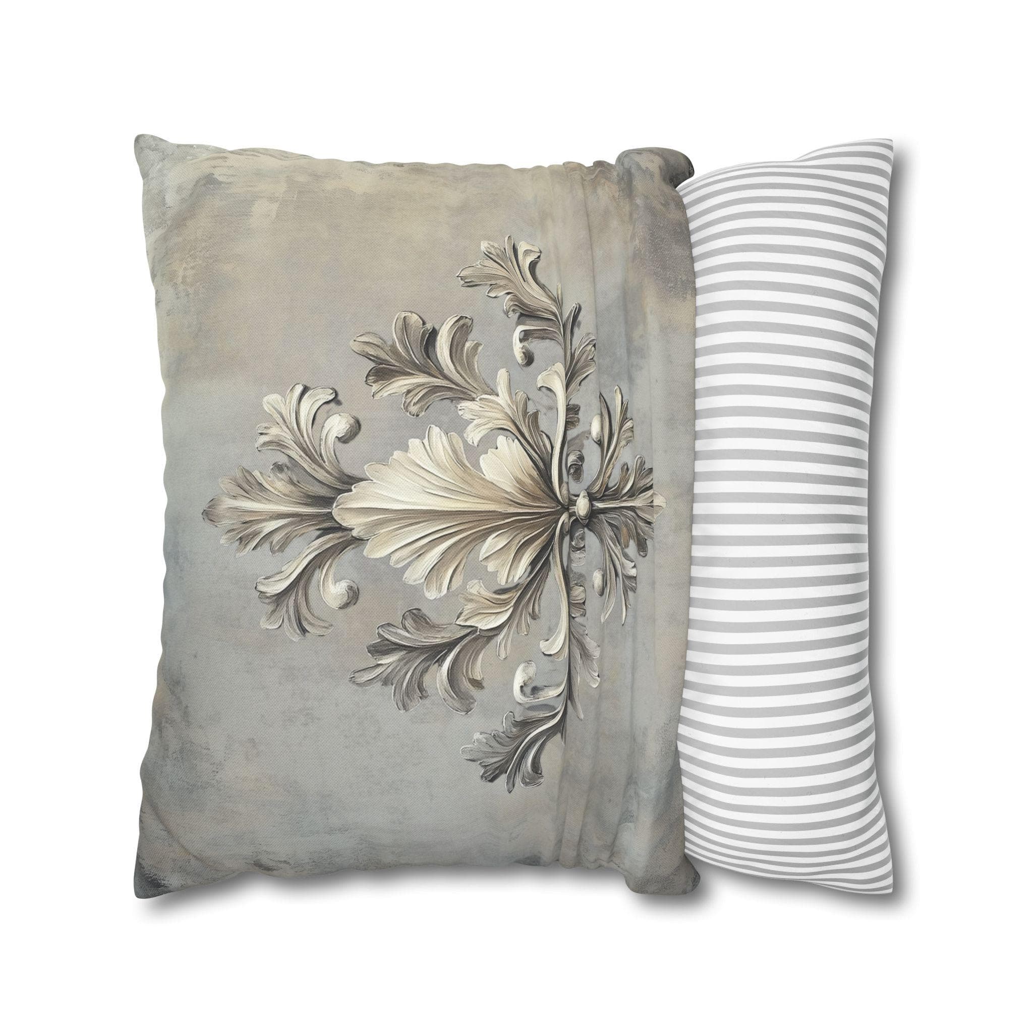 Rococo Acanthus Leaf Pillowcase, Elegant Beige Cream & Gray Classical European Art Inspired
