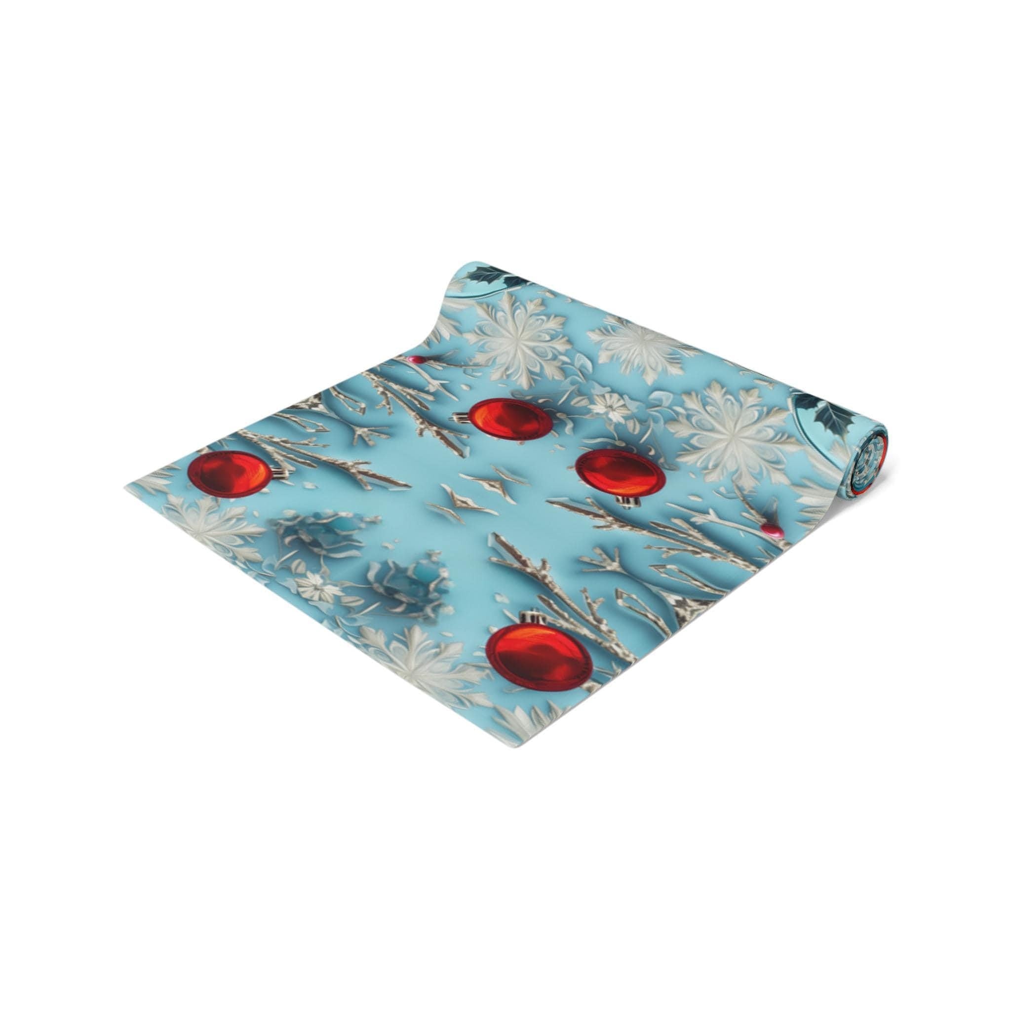Winter Wonderland Table Runner Blue Aqua & Red Christmas Dining Holiday Centerpiece Festive Design
