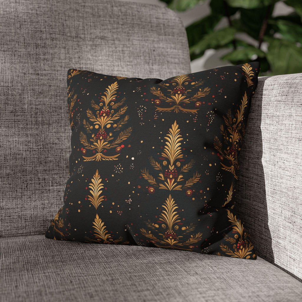 Elegant Christmas Tree Pillow Cover: Gold & Red Holiday Decor