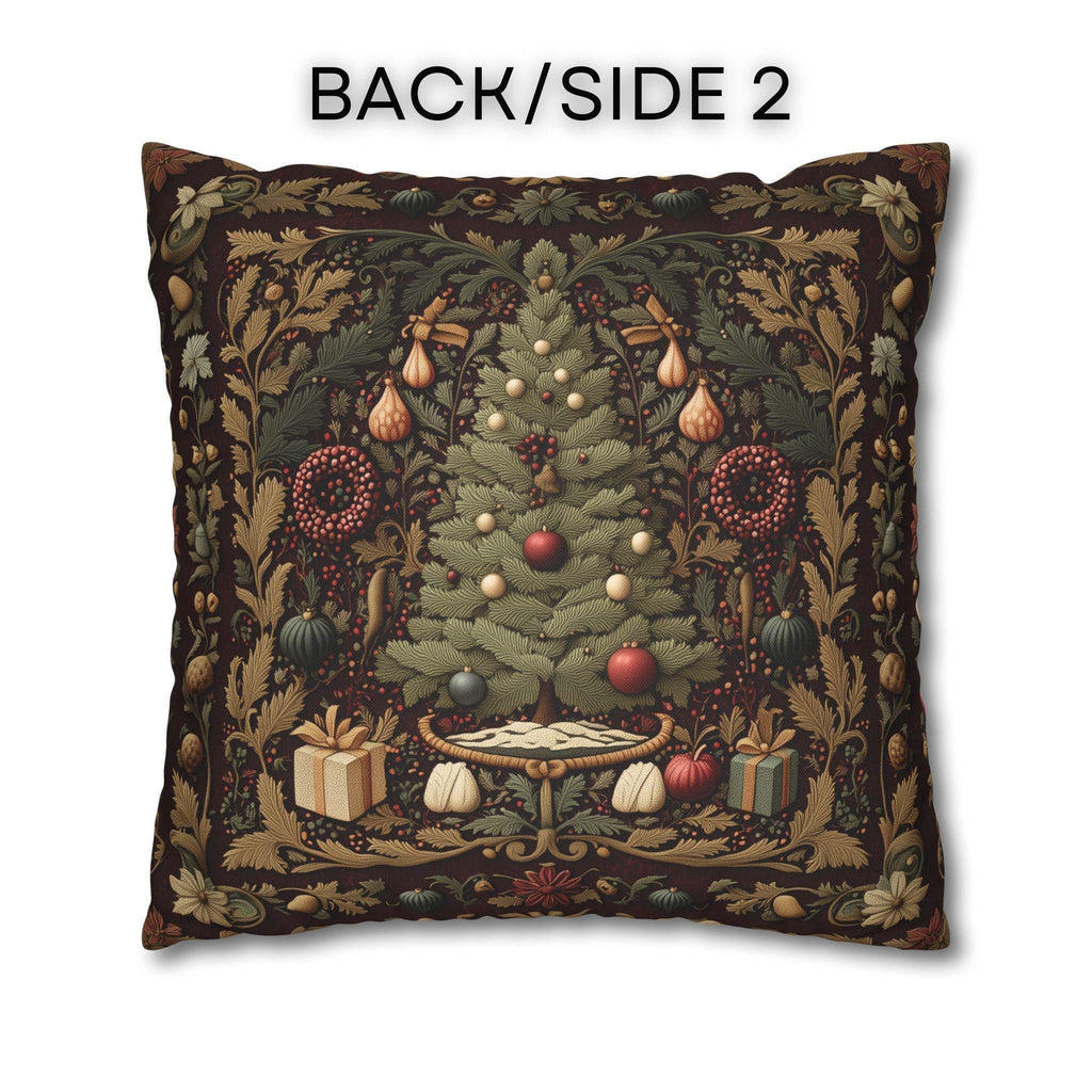 William Morris Christmas Tree Pillow Cover: Burgundy Holiday Tapestry Look