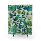 Elegant Chinoiserie Shower Curtain: Blue-Green Birds & Blossoms for Nature-Inspired Bath Decor