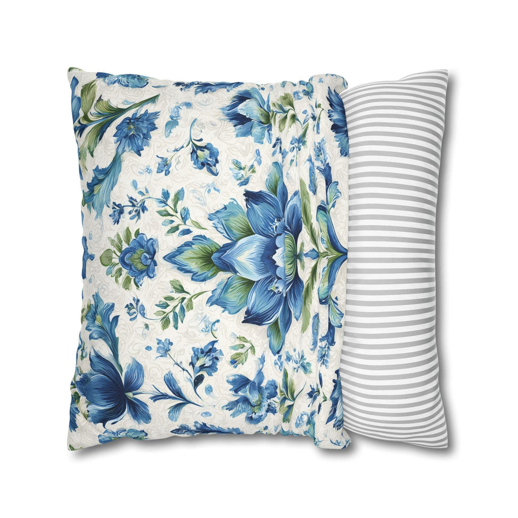 Jacobean Floral Pillow Cover: Blue-Green Botanical Cushion Cover with Modern Traditional Fusion Design