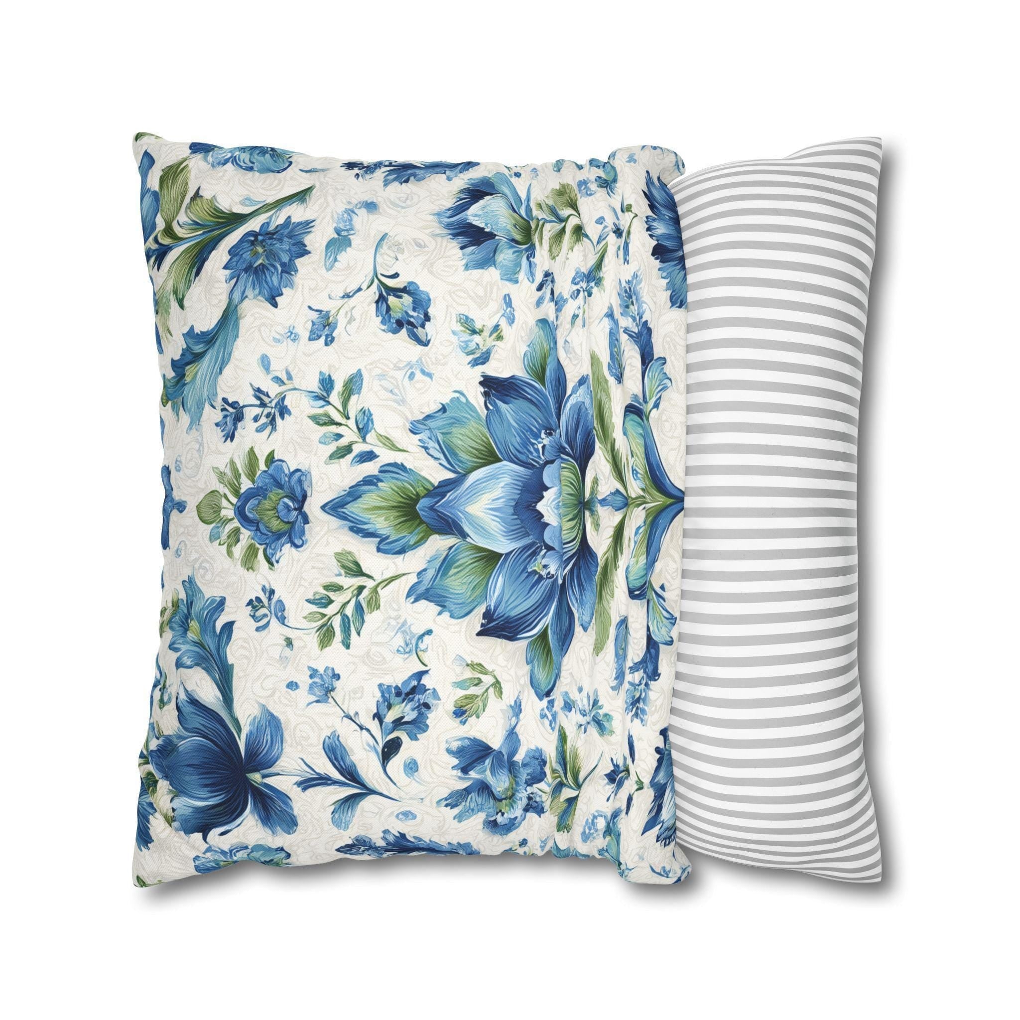 Jacobean Floral Pillow Cover: Blue-Green Botanical Cushion Cover with Modern Traditional Fusion Design
