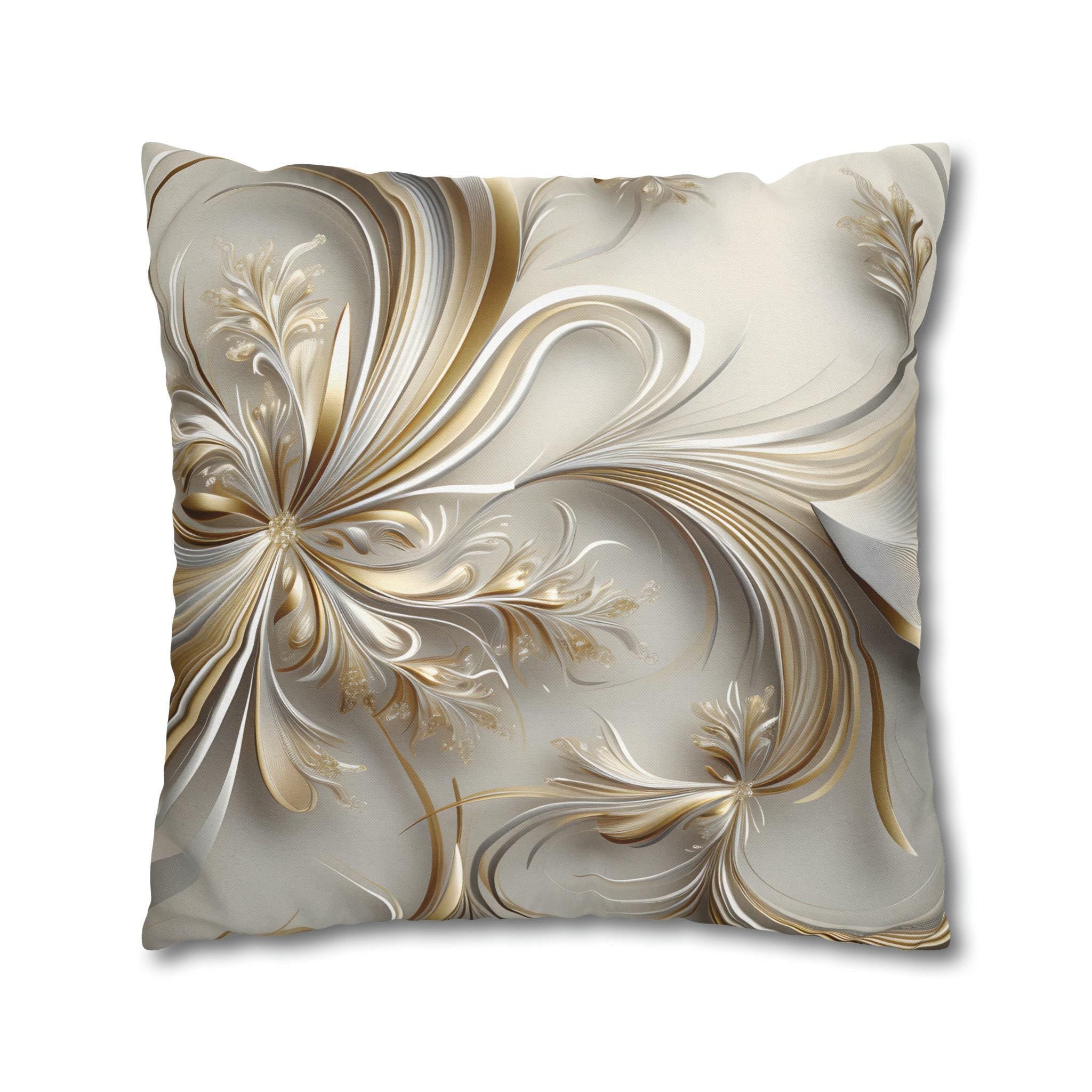 3D Rendered Elegant Christmas Ribbon Pattern Pillow Cover: Pale Gold and Silver Shimmer