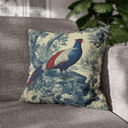 French Country Blue Pheasant Pillow Cover: Vintage Toile Bird and Botanical Design