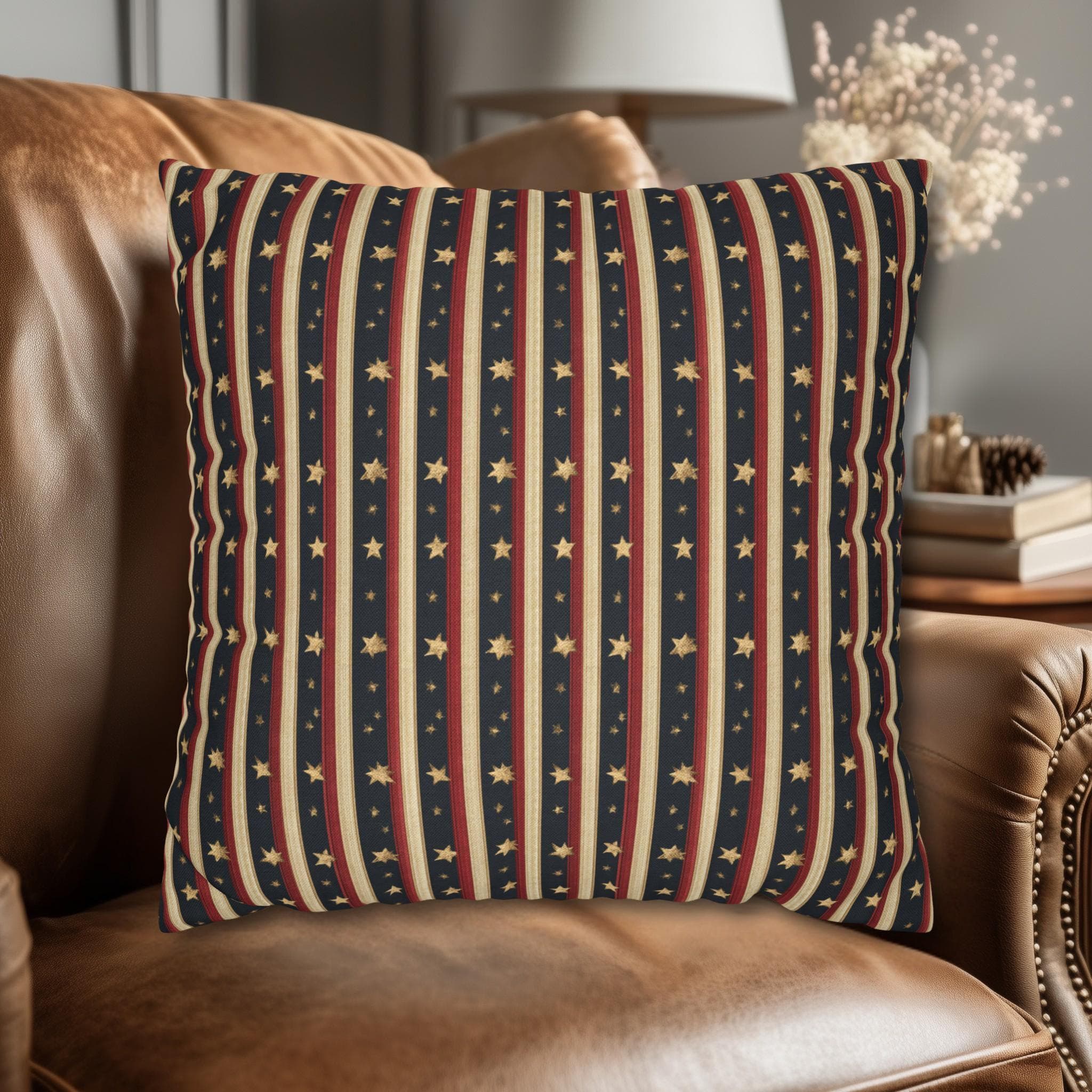 Farmhouse Patriotic Pillow Cover: Primitive Americana Stripe Decor