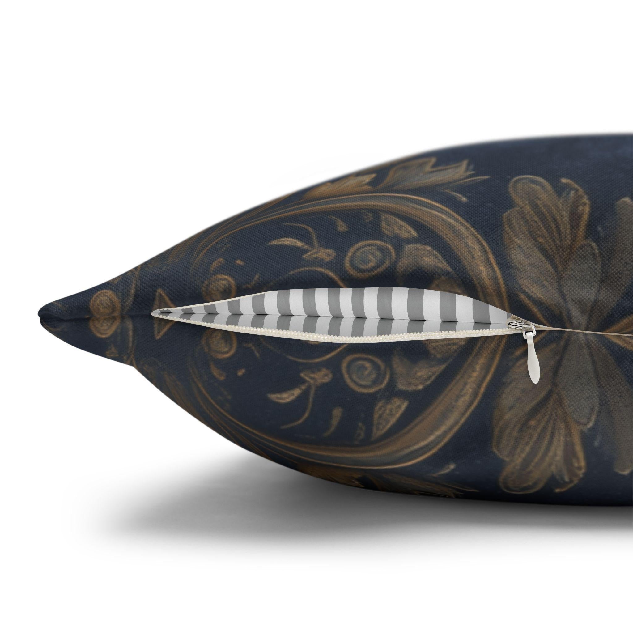 Elegant Baroque Navy and Gold Floral Damask Pillow Cover for Vintage Luxe Home Decor