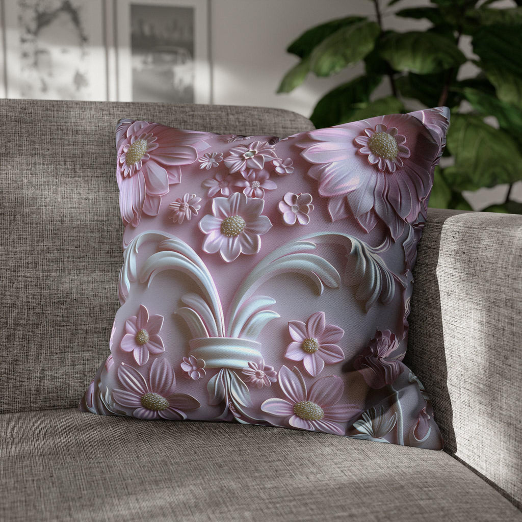 Pink Floral Coquette Pillow Cover: Rococo Style Cushion