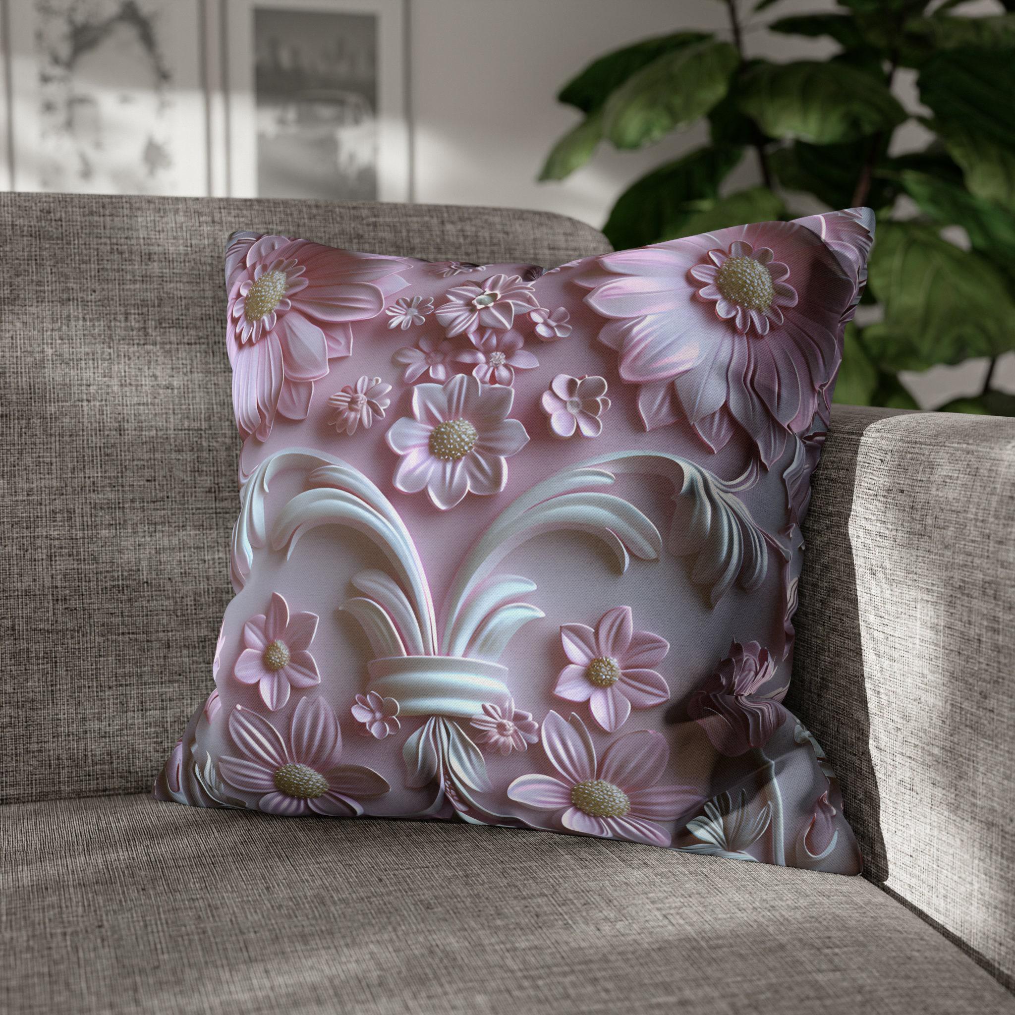 Pink Floral Coquette Pillow Cover: Rococo Style Cushion