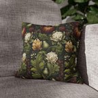 William Morris Inspired Fall Pillow Cover: Pumpkins, Pears, and Ivory Florals on Charcoal